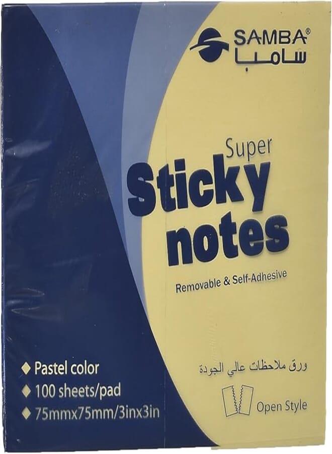 Samba Sticky Notes, 75x75mm, 100 Sheets, Versatile Organization for School and Office Tasks